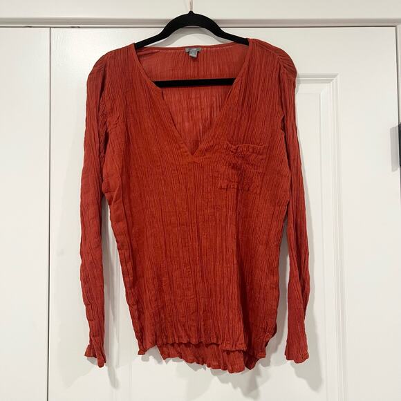 Aerie Women's Rust Colored Long Sleeve Cotton Blouse with Pocket Size S - Picture 1 of 9